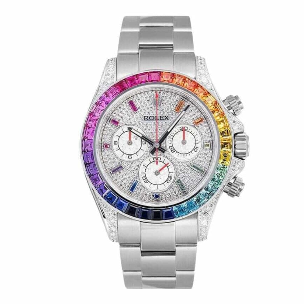 RX Daytona 18kt White Gold with Diamond-Set Custom Rainbow 116509