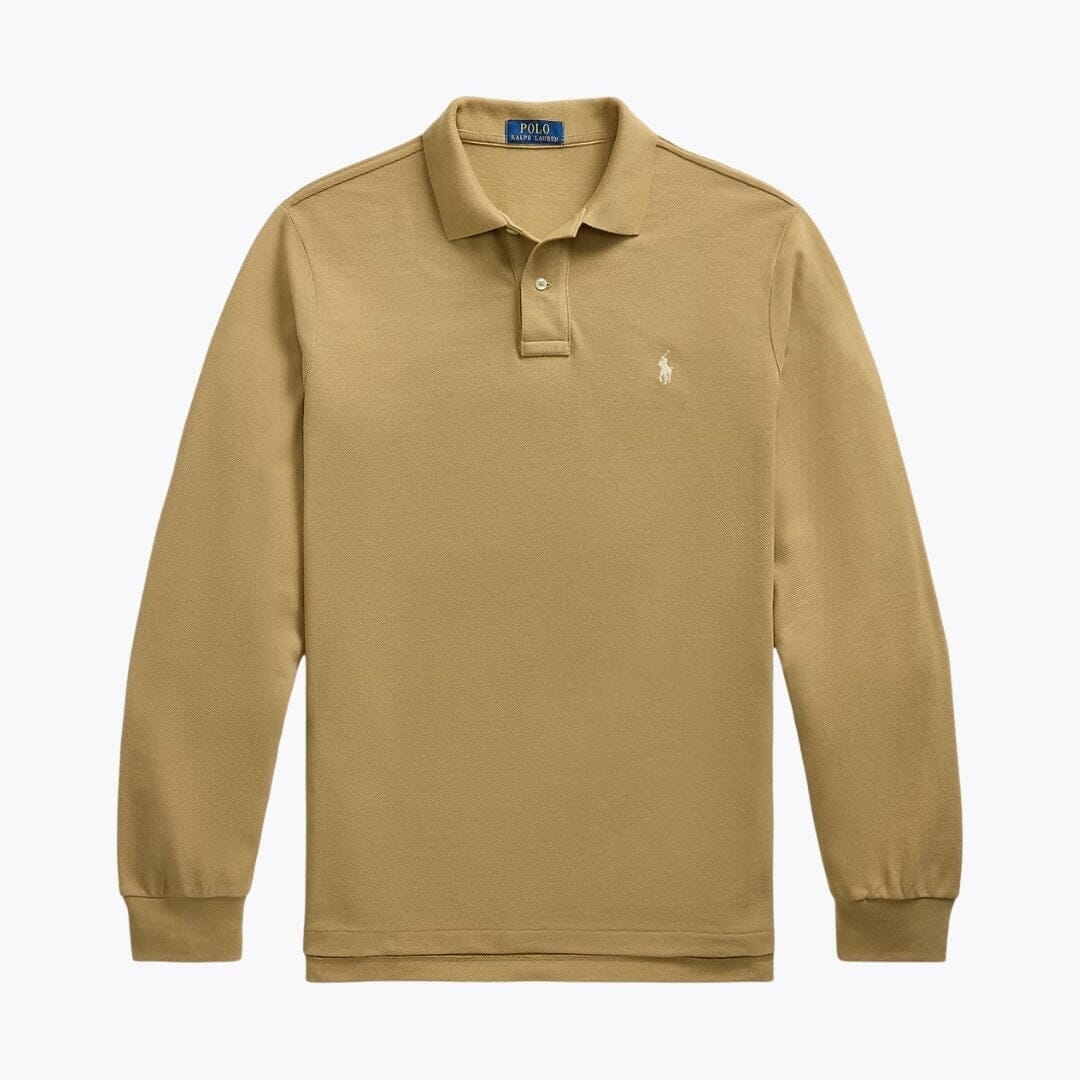 RL Long-Sleeve Polo Shirt in Mesh Cotton
