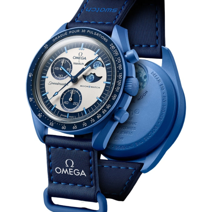 OM x SW Speedmaster Moonswatch "mission to the Blue Moonphase" Men's Chronograph