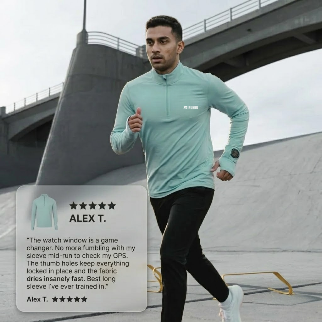 RUNNR Quarter-Zip Long Sleeve — Breathable, Quick-Dry & Watch-Ready