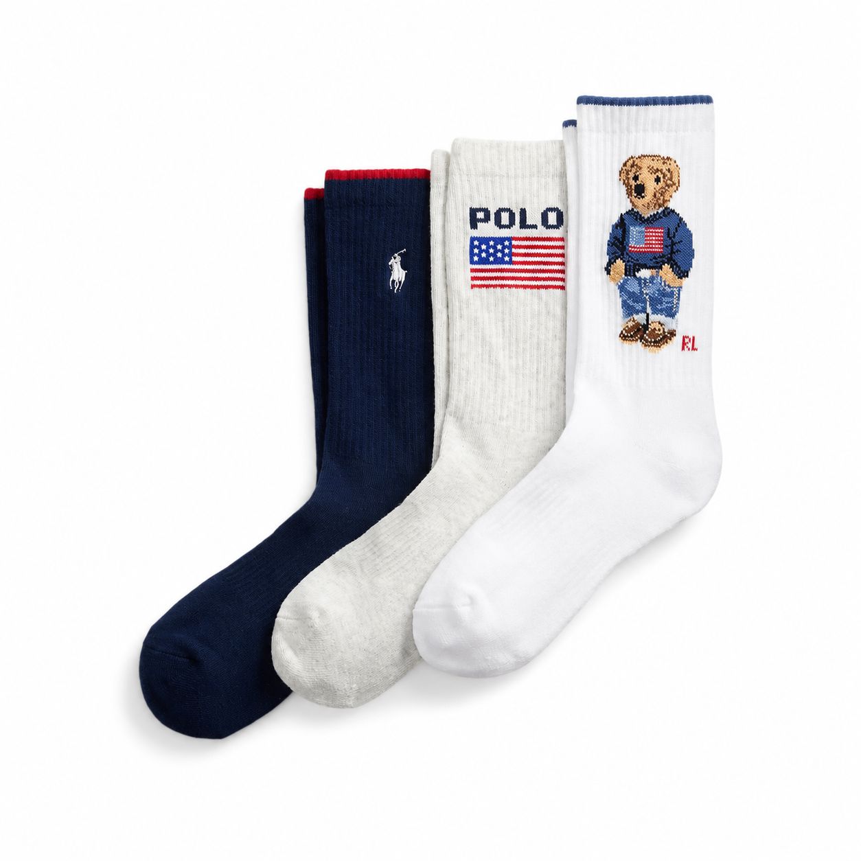 RL Polo Bear Logo Crew Socks in a 3-Pack