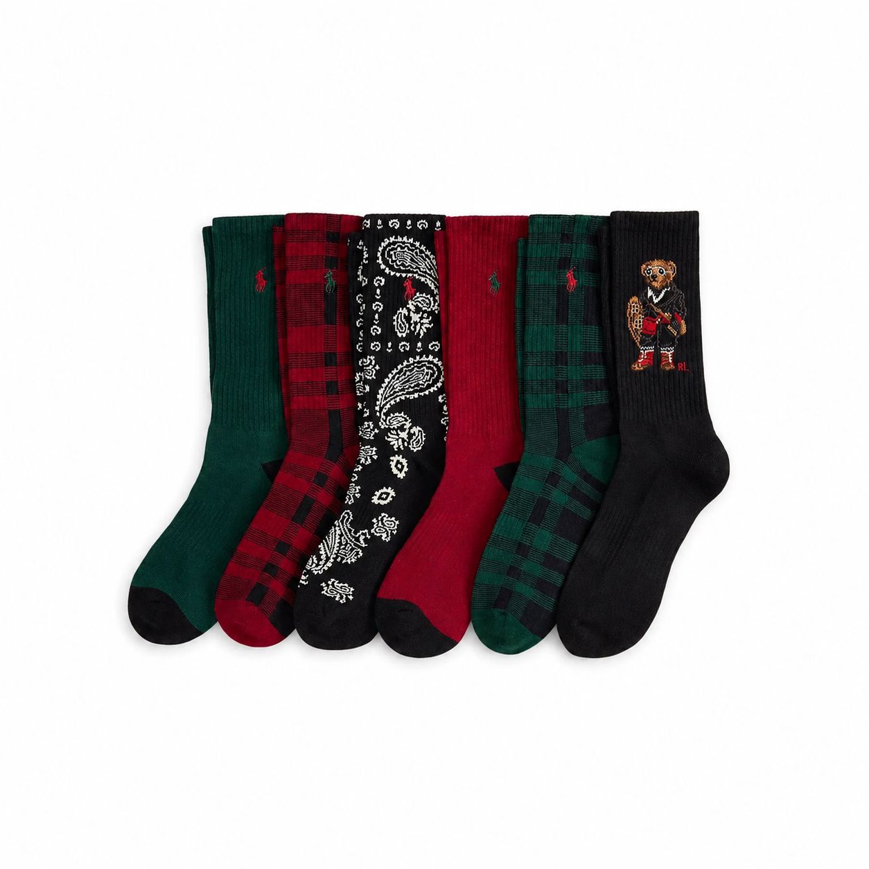 RL Polo Bear Cotton Blend Crew Socks 6-Pack