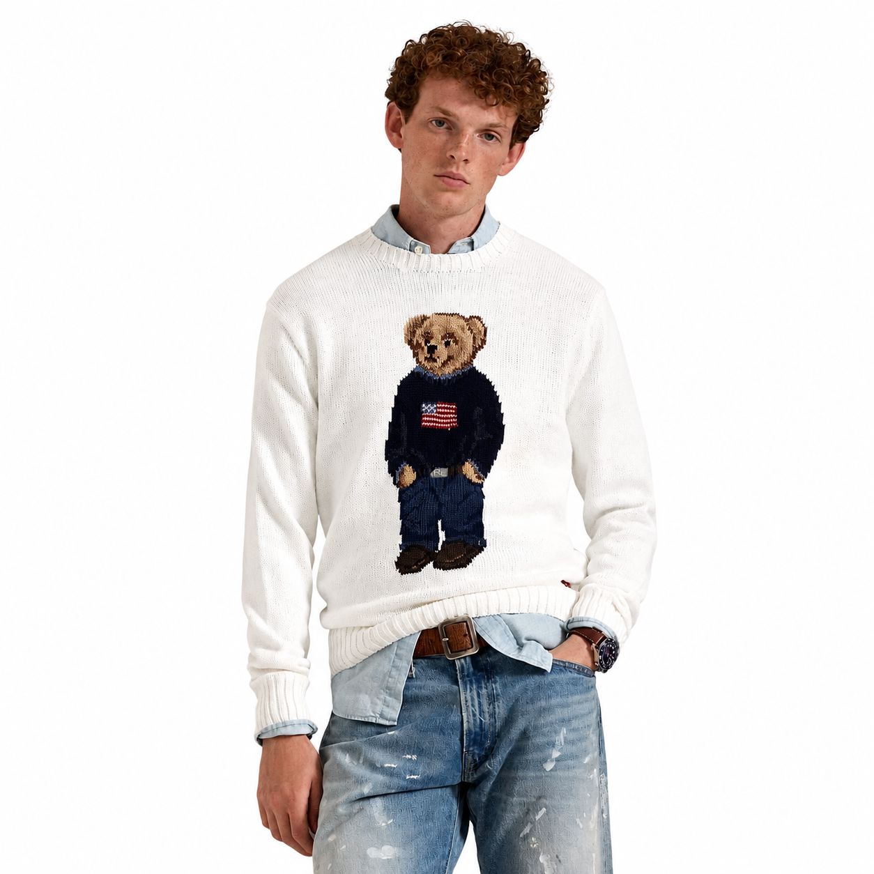 RL Polo Bear Sweater in Cotton-Linen