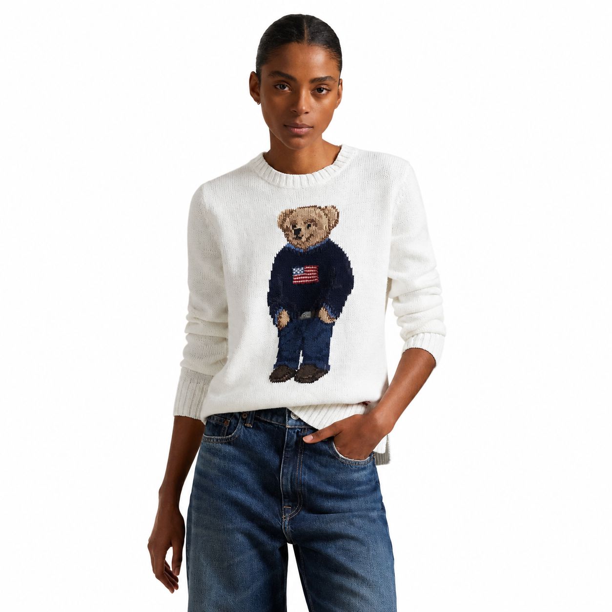 RL Polo Bear Sweater in Linen-Cotton with Crew Neck