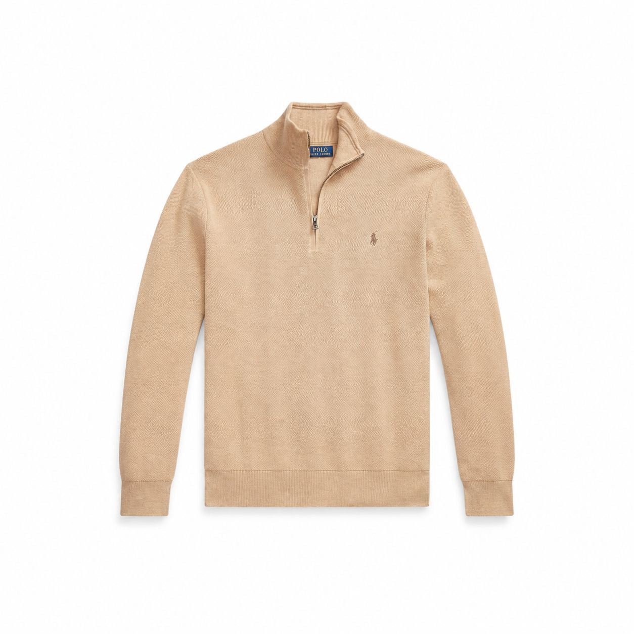 RL Mesh Knit Cotton-Sweater with Quarter Zip