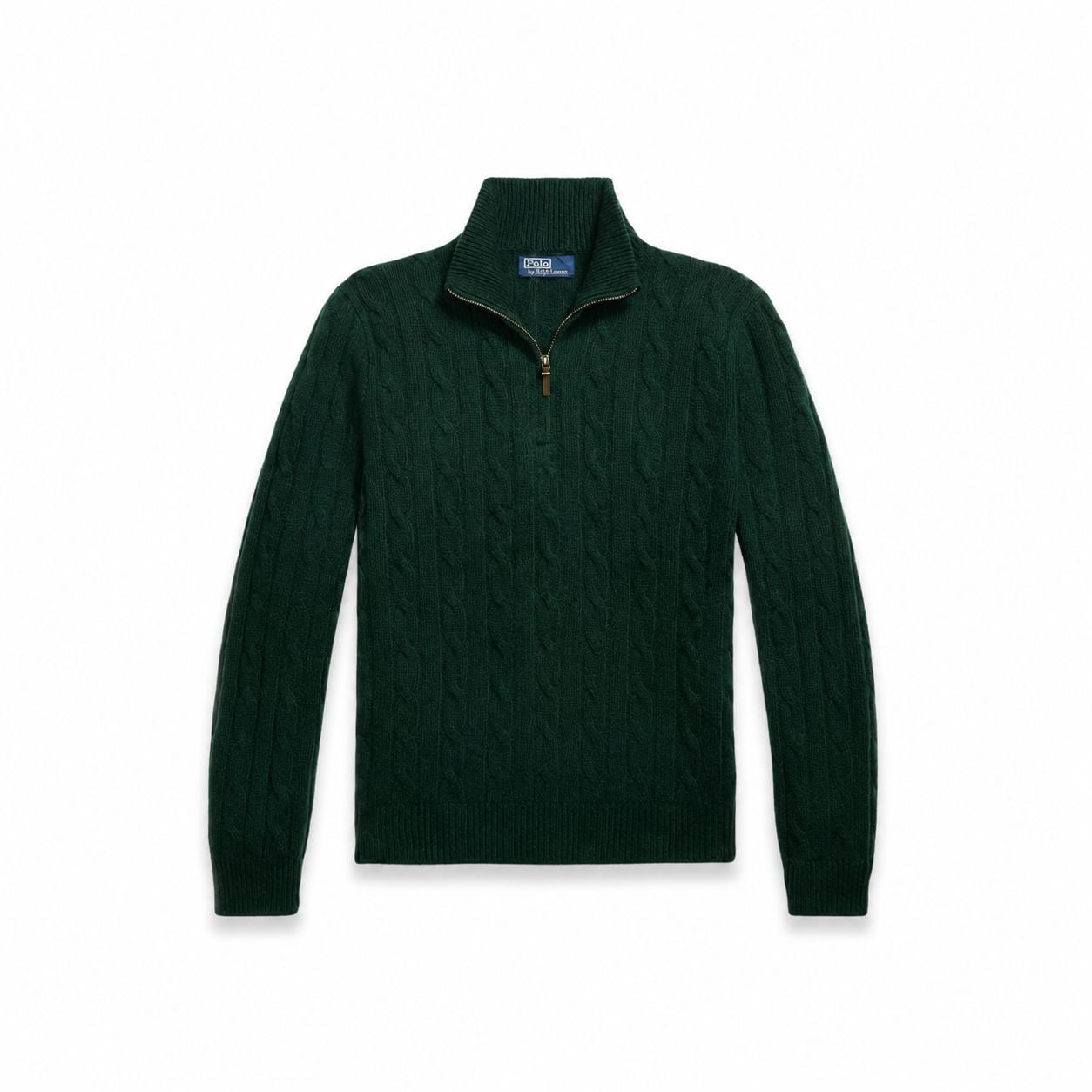 RL Cashmere Sweater with Cable Knit and Zip