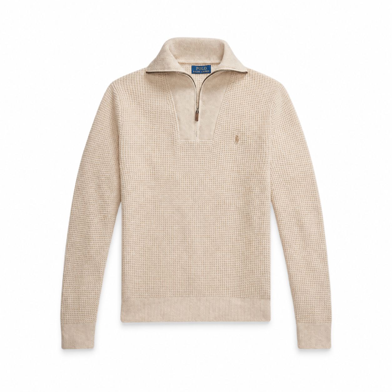 RL Waffle Knit Wool-Cotton Sweater with Quarter Zip