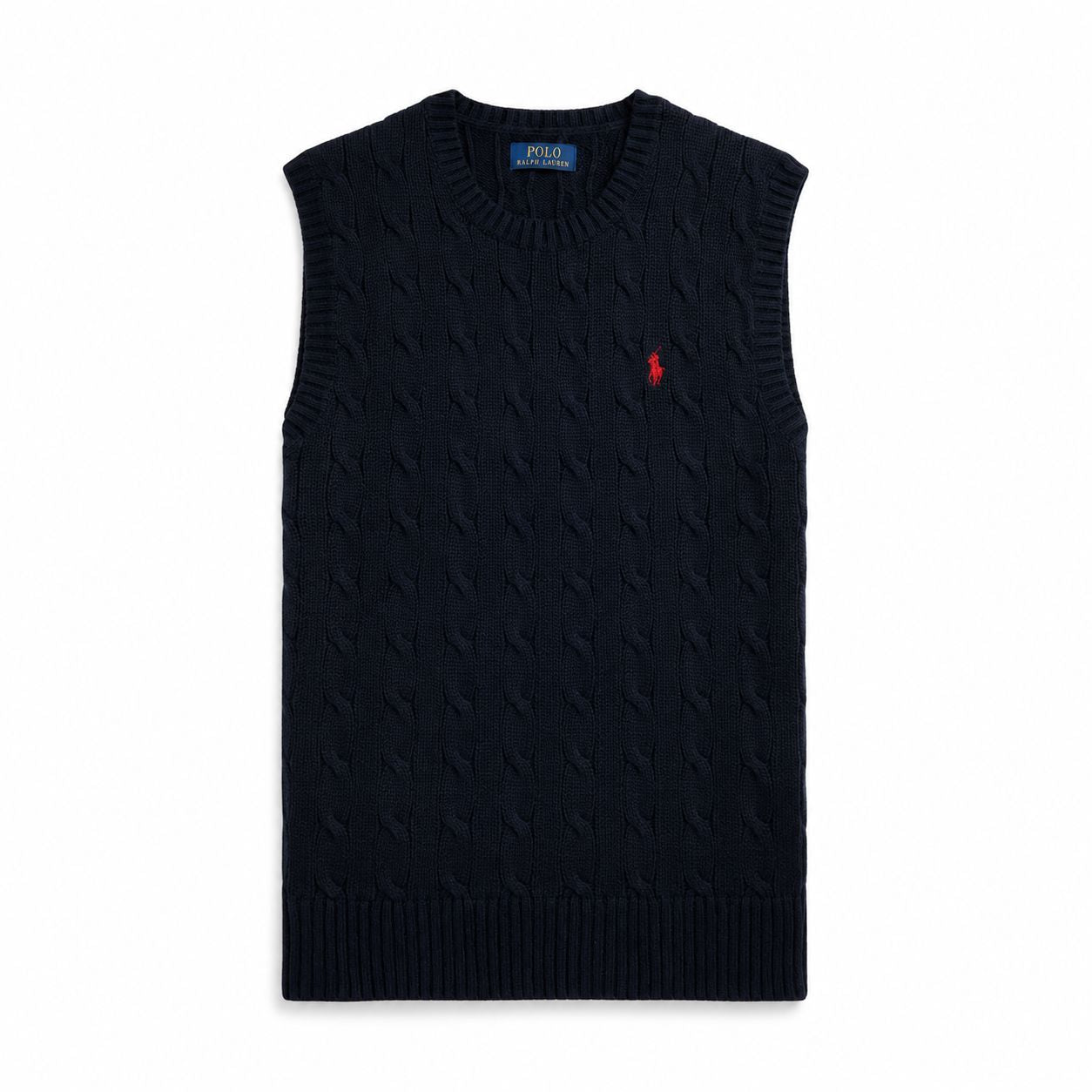 RL Sweater Vest in Cotton with Cable Knit
