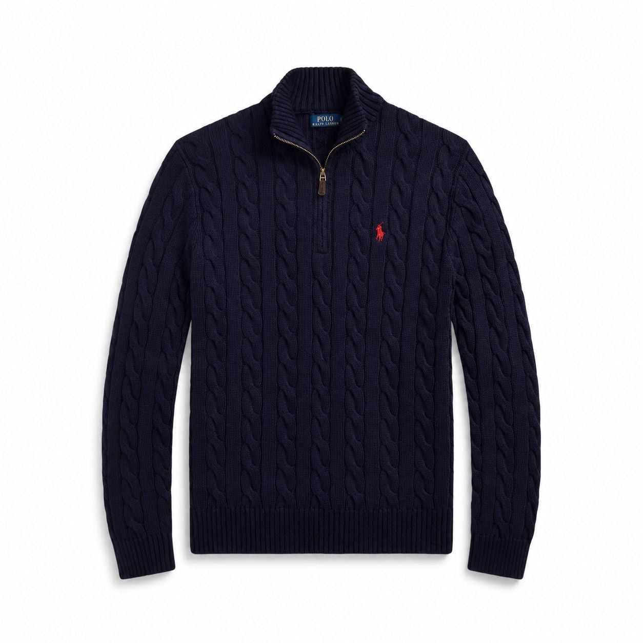 RL Chunky Cable-Knit Cotton-Sweater with Quarter Zip