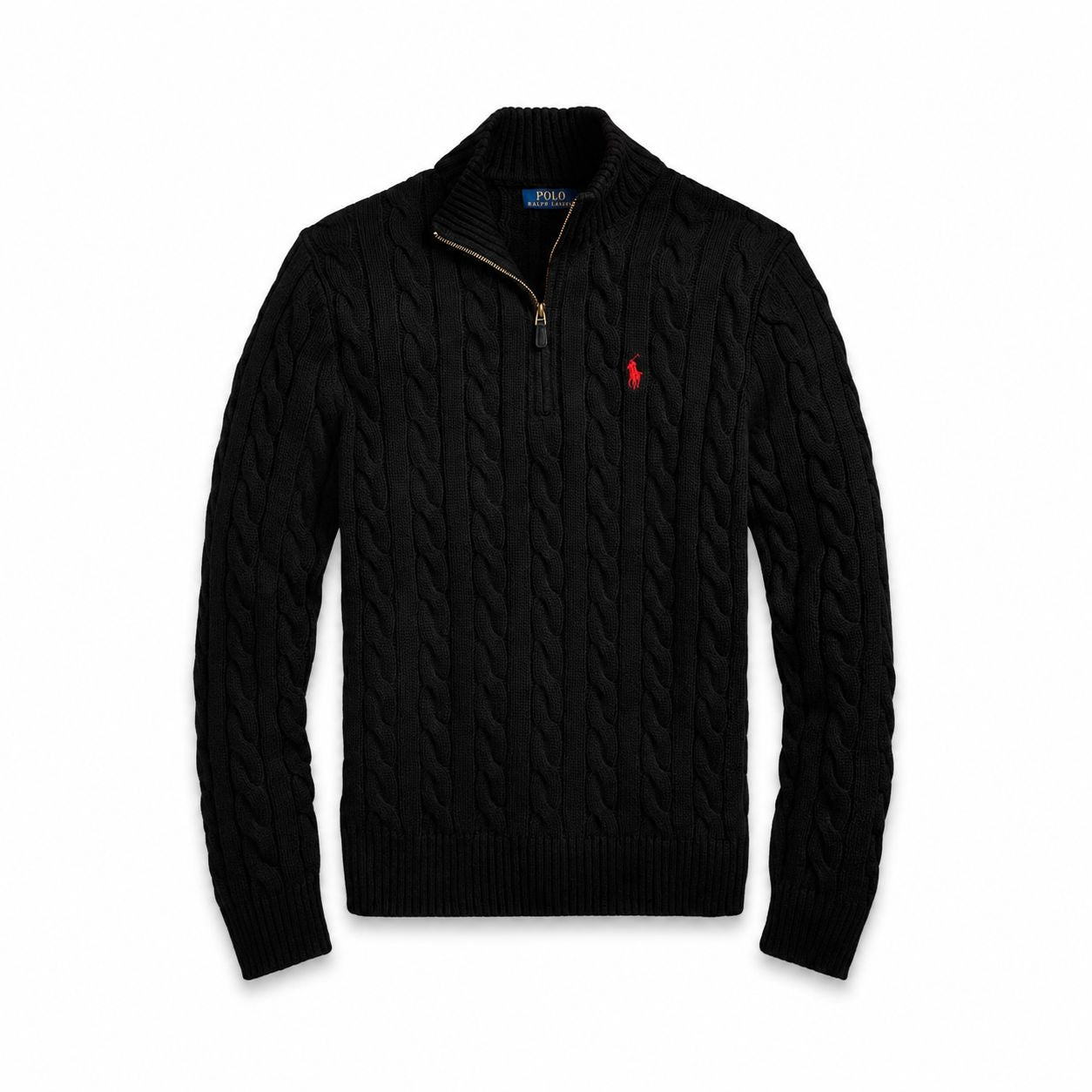 RL Chunky Cable-Knit Cotton-Sweater with Quarter Zip