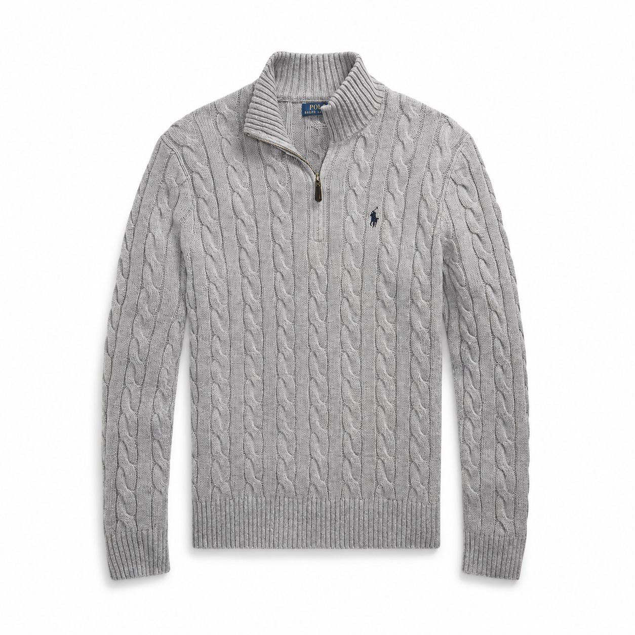 RL Chunky Cable-Knit Cotton-Sweater with Quarter Zip