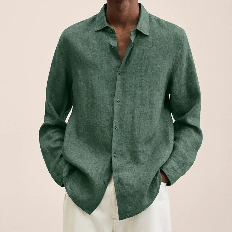 FLORENTINO® Men's Solid Color Cotton Linen Long Sleeve Shirt