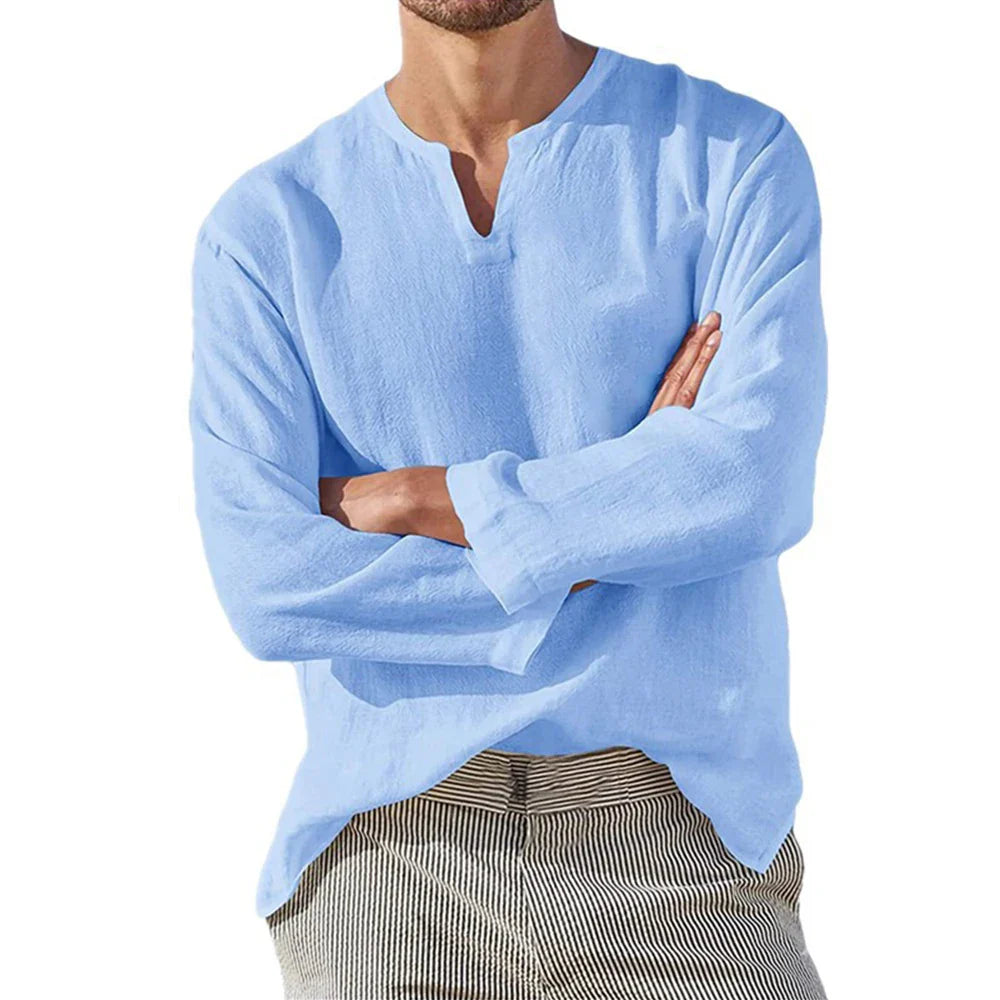 PORTOFINO® Cotton Linen Long Sleeve V-Neck Shirt