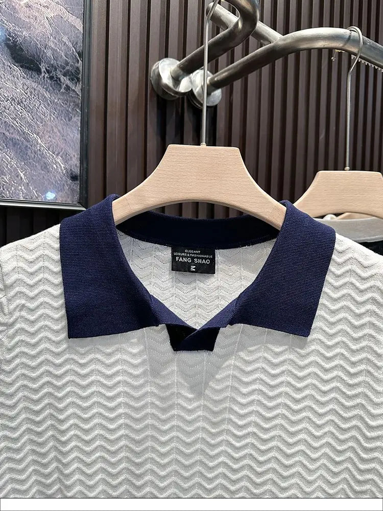 SOLVETTI® Ice Silk Contrast Collar Slim Polo Shirt