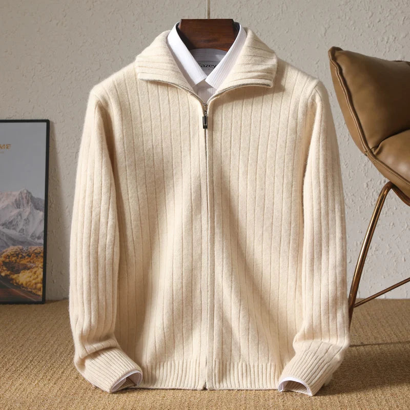 ALDOVIERI® Merino Wool Turtleneck Zip Cardigan