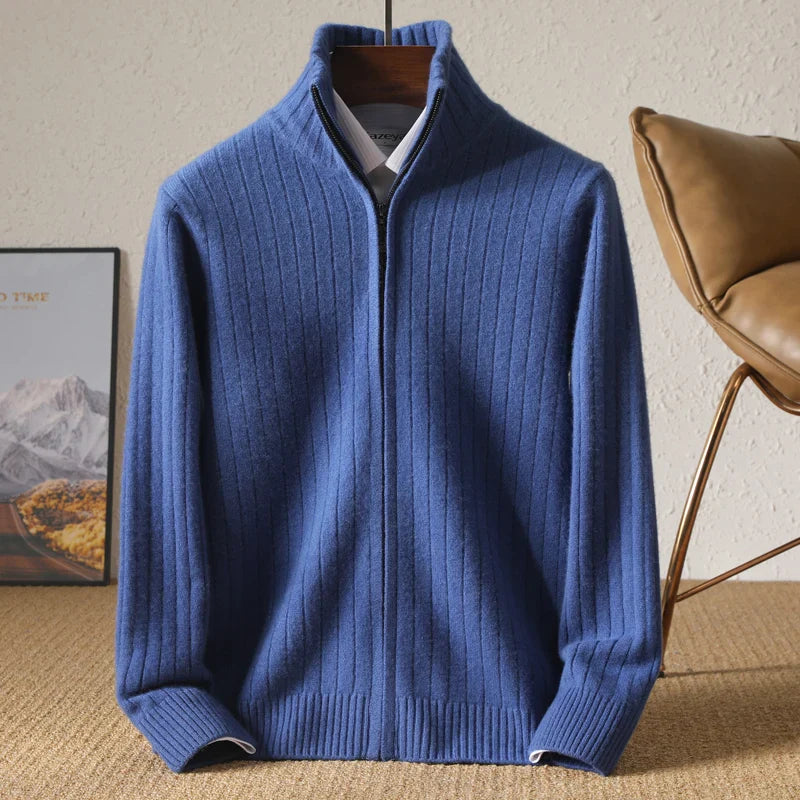 ALDOVIERI® Merino Wool Turtleneck Zip Cardigan
