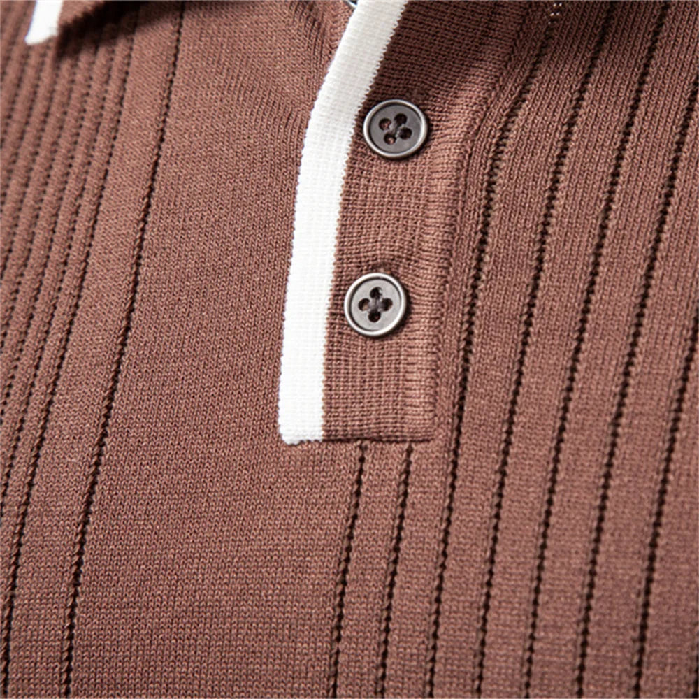 ALDOVARI® Long Sleeve Knit Button Polo Shirt