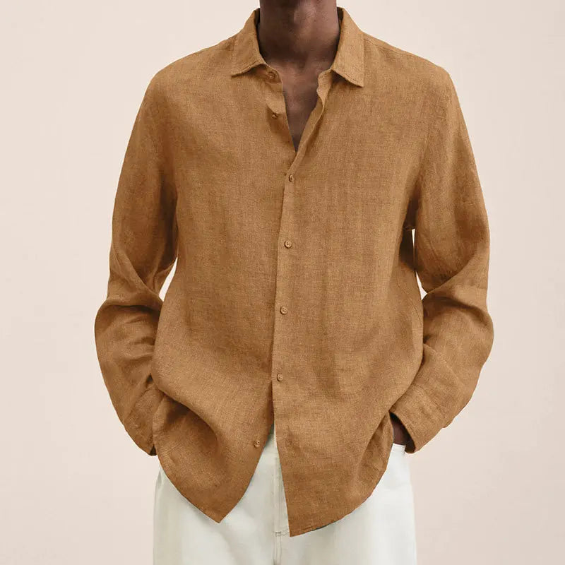 FLORENTINO® Men's Solid Color Cotton Linen Long Sleeve Shirt
