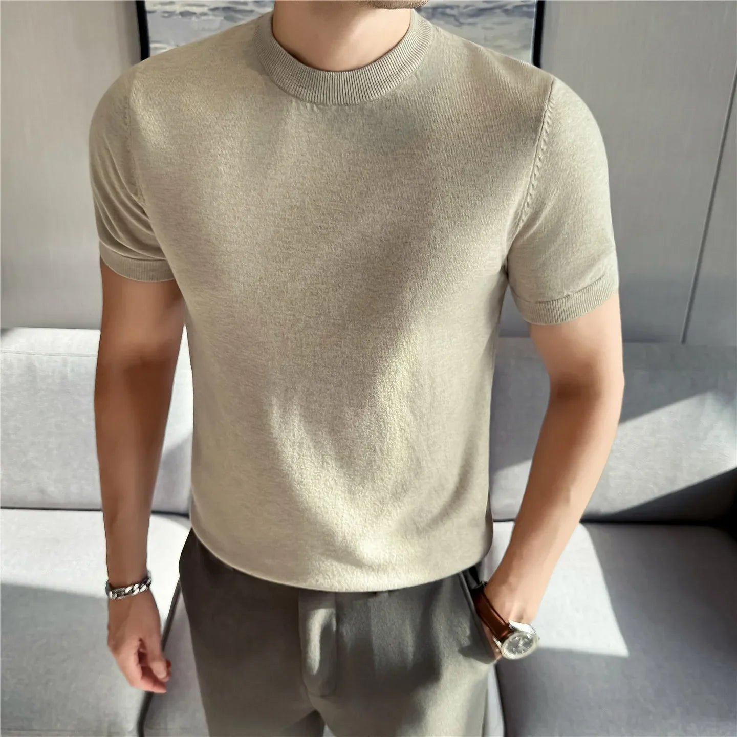 CAREZZA® Slim Fit Knit Round Neck T-Shirt