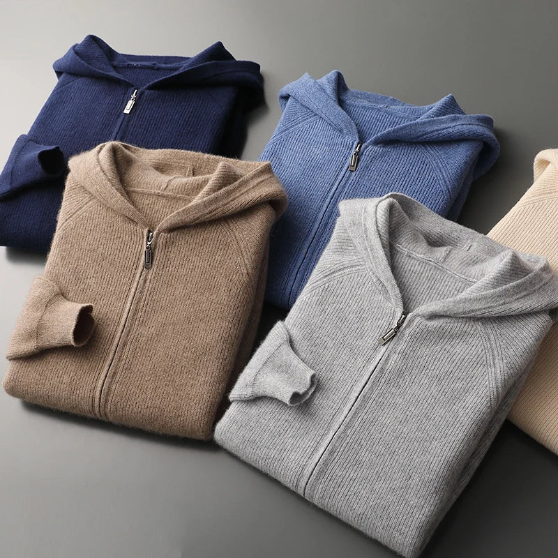 VOLANTE® 100% Merino Wool Zip Hooded Cardigan