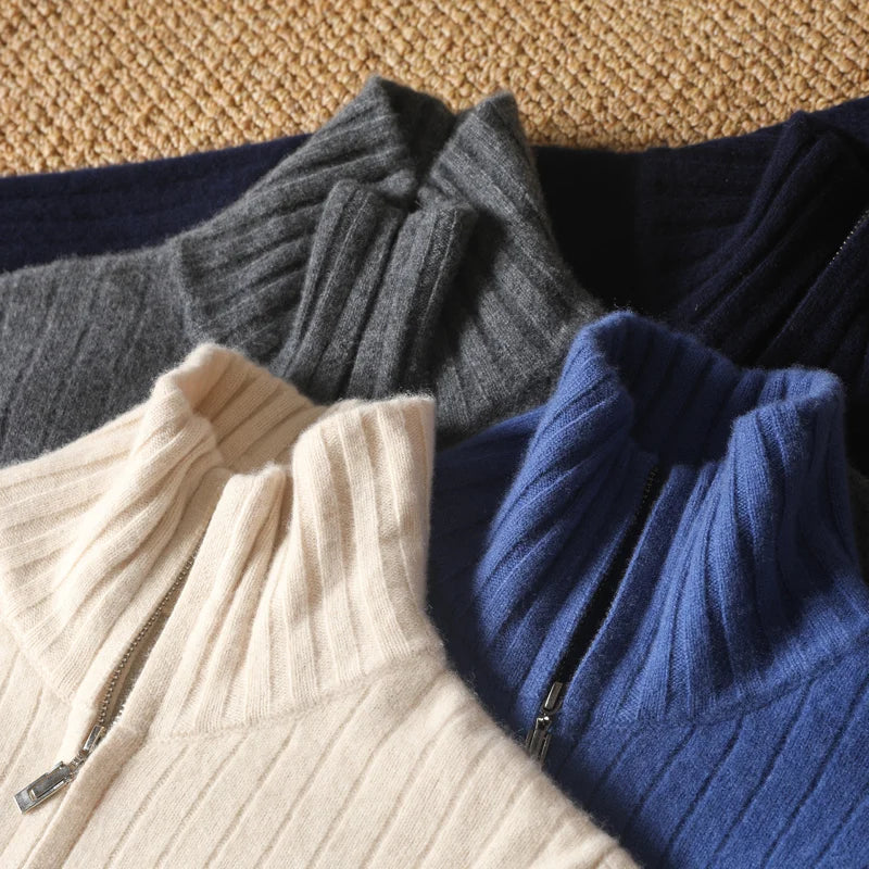 ALDOVIERI® Merino Wool Turtleneck Zip Cardigan