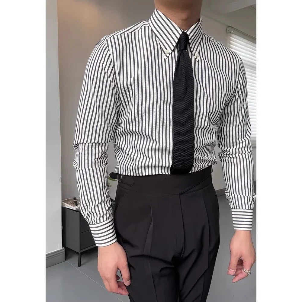 CALVETTI® Retro Plaid Wide Collar Long Sleeve Shirt