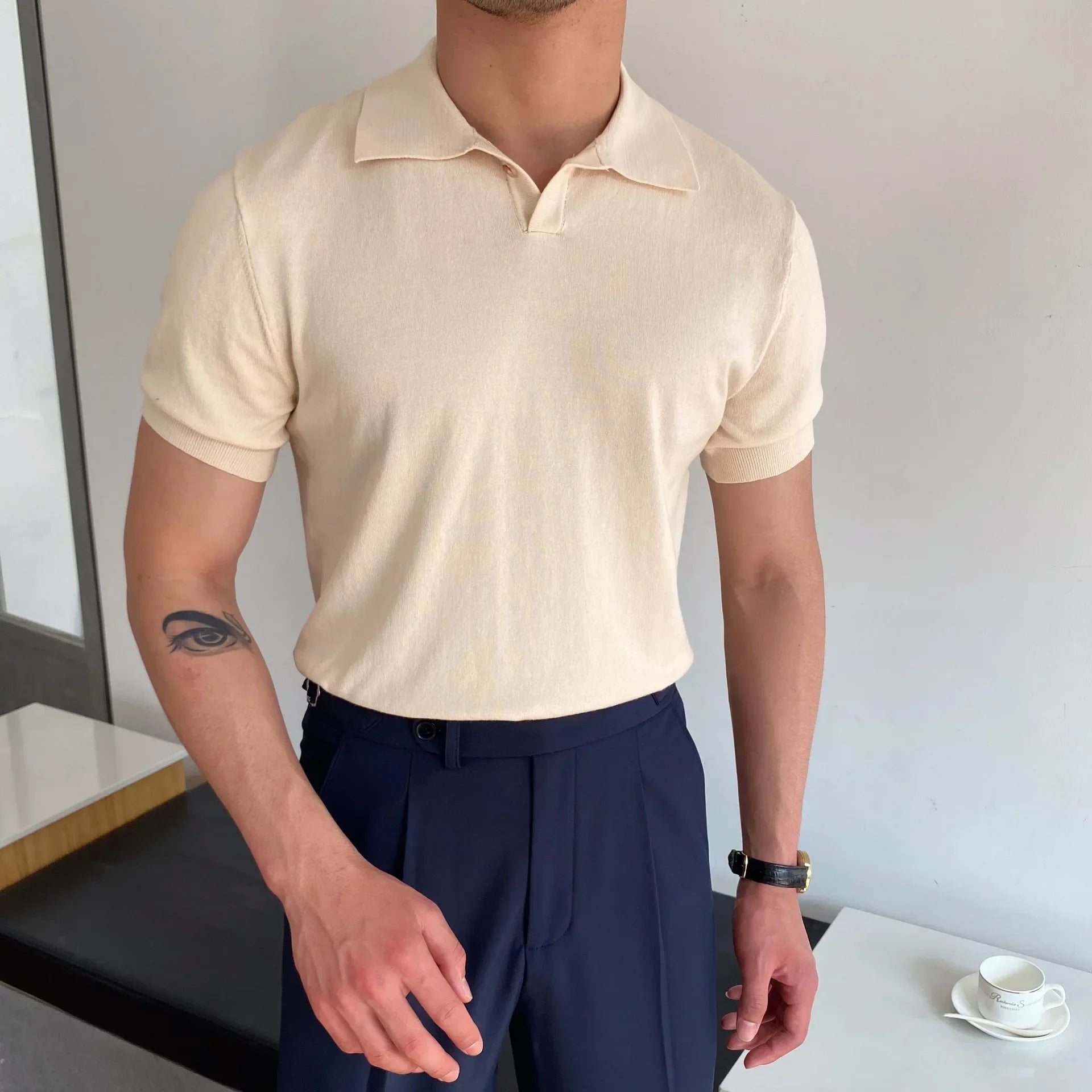 ALTAVILLA® Elbow-Sleeve Knit Polo Shirt