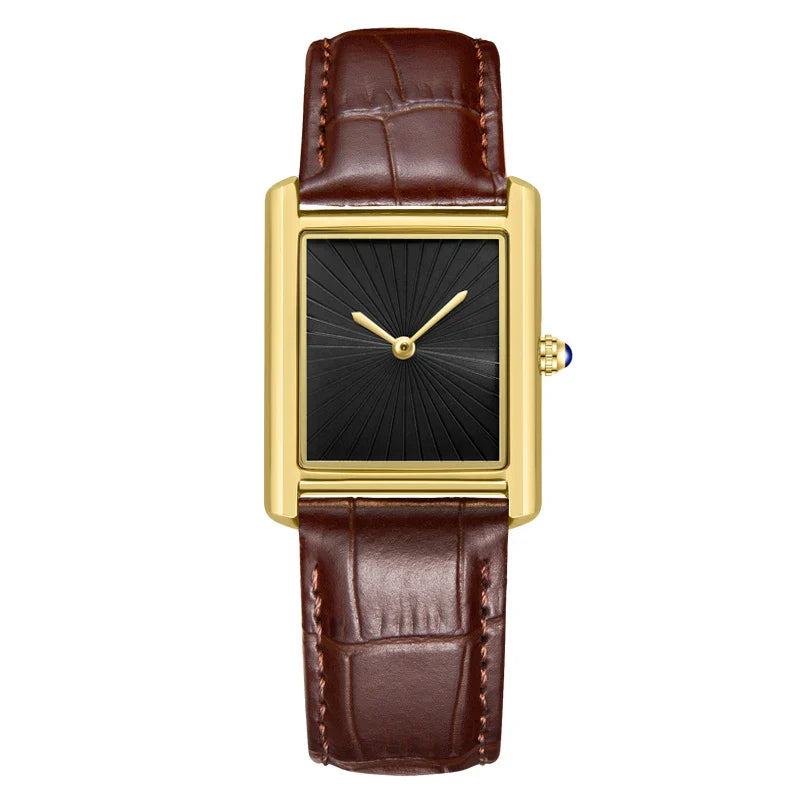 CARTAVIO® Classic Square Two-Hand Leather Watch
