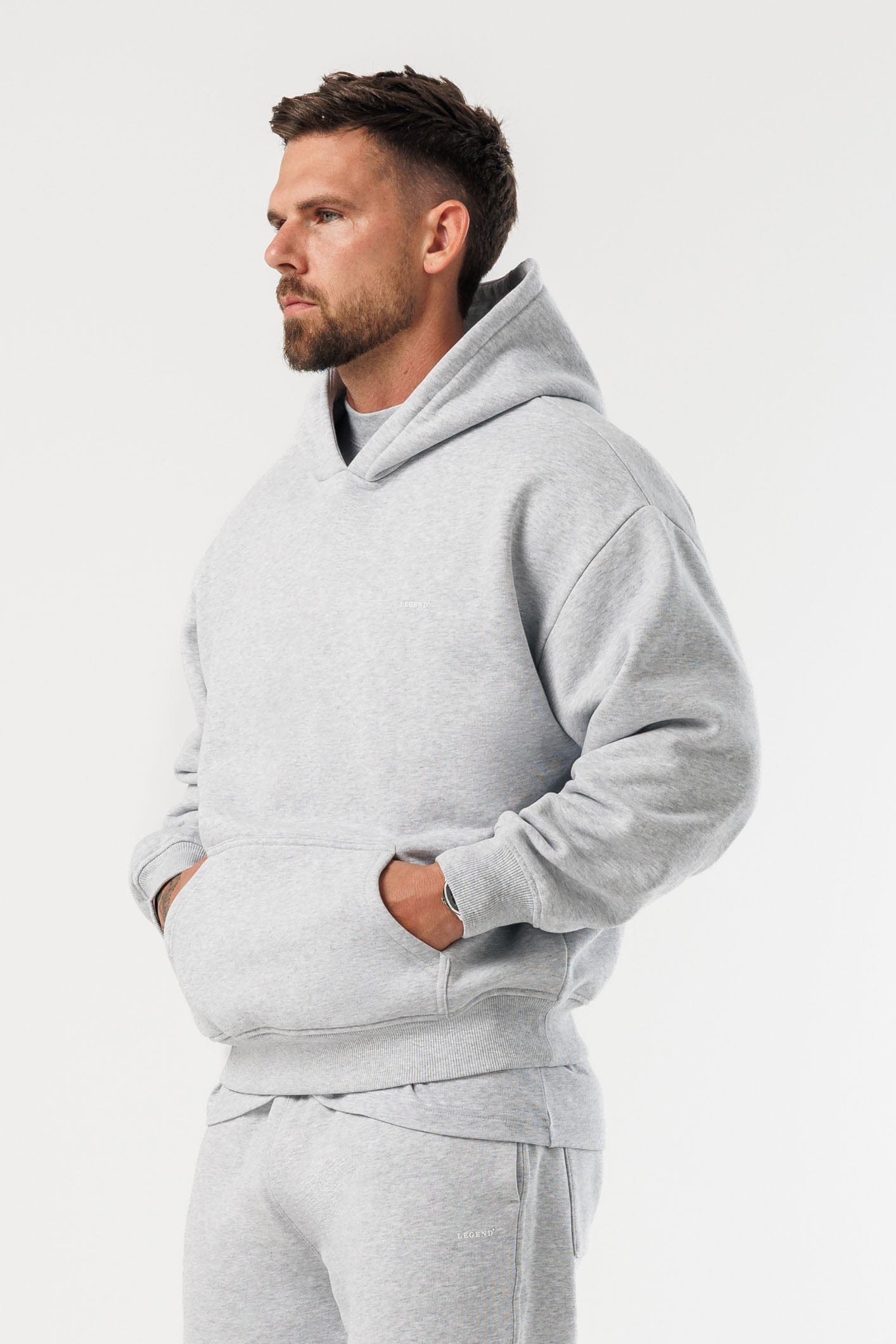 PRINT HOODIE - GREY MARL