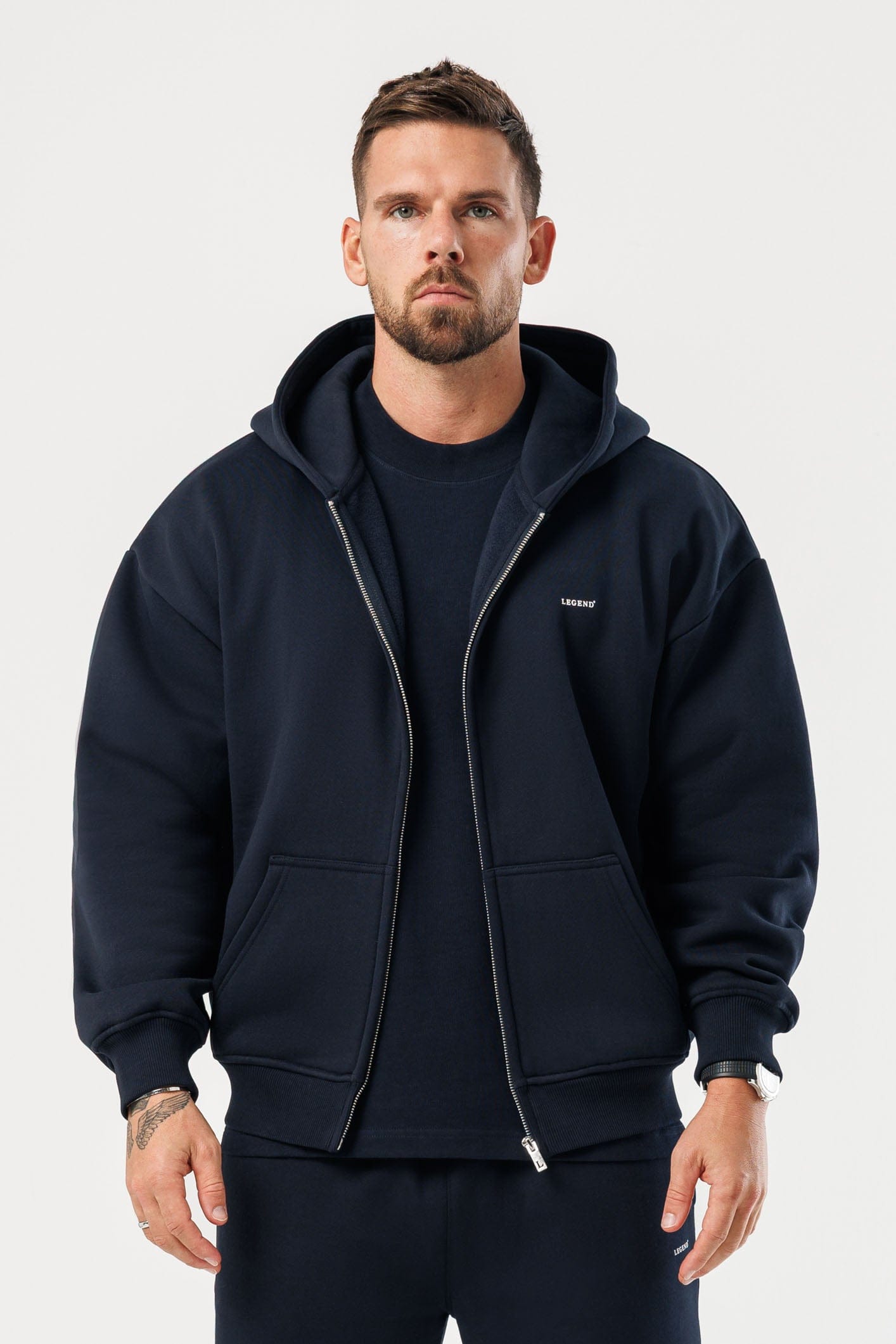 ZIPPED HOODIE - NAVY