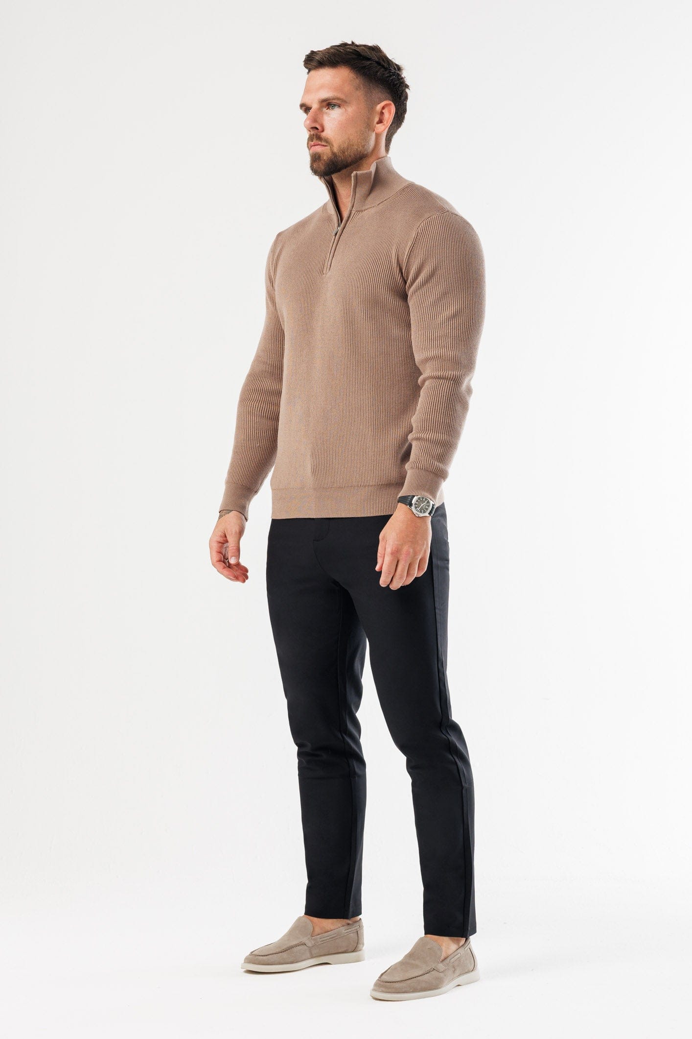 RIDGE KNIT QUARTER ZIP - BROWN