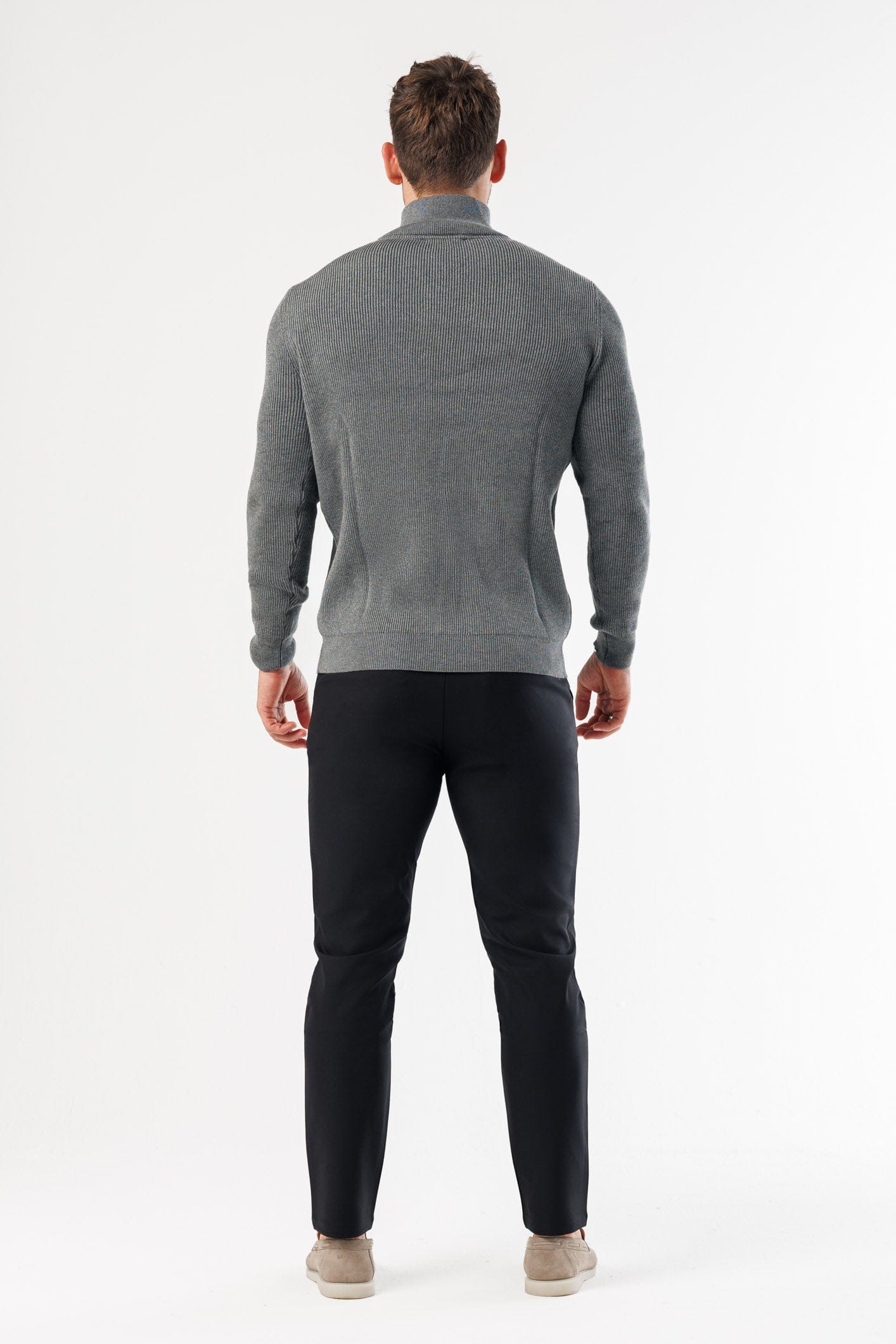 RIDGE KNIT QUARTER ZIP - DARK GREY MARL