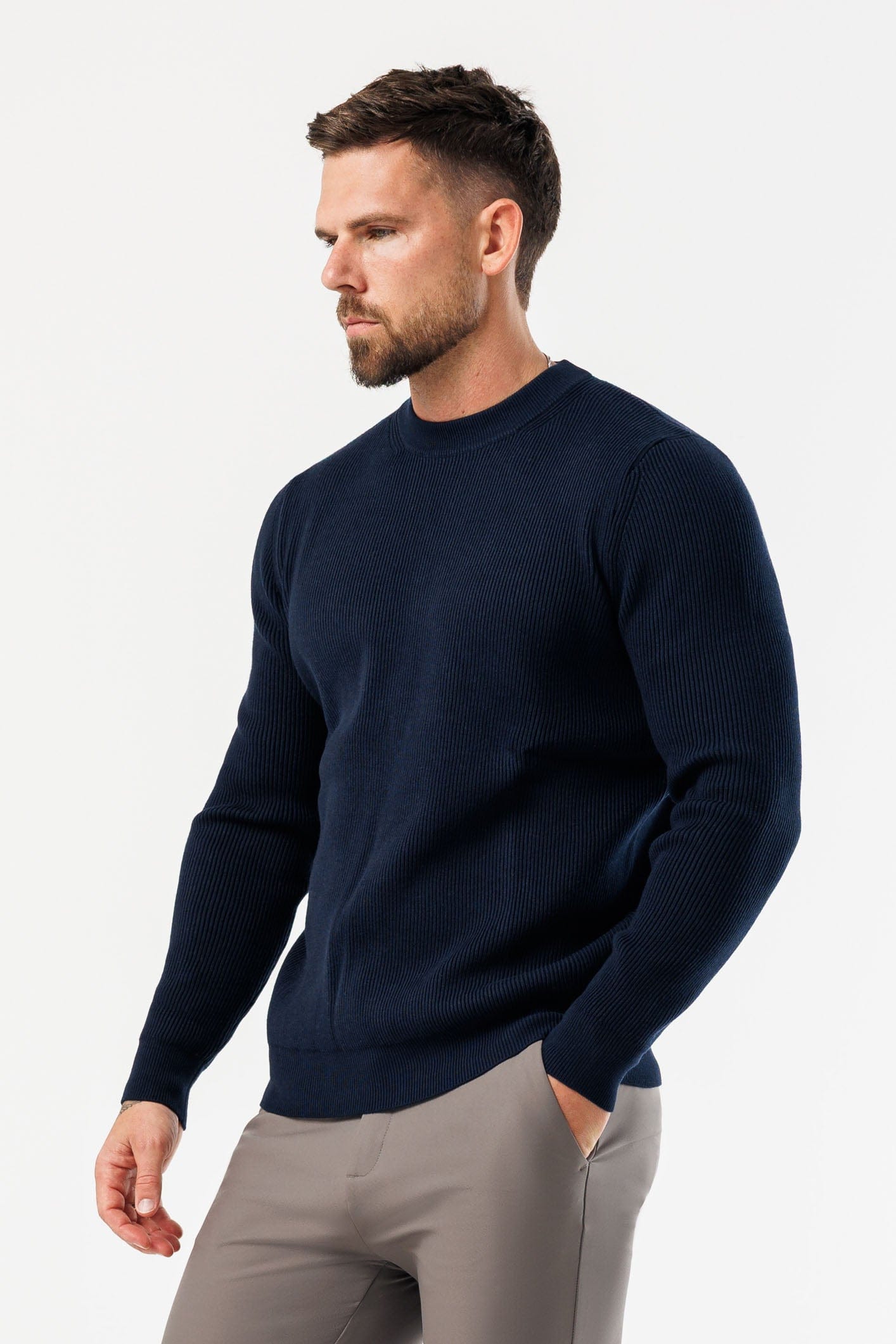 RIDGE KNIT SWEATER - NAVY