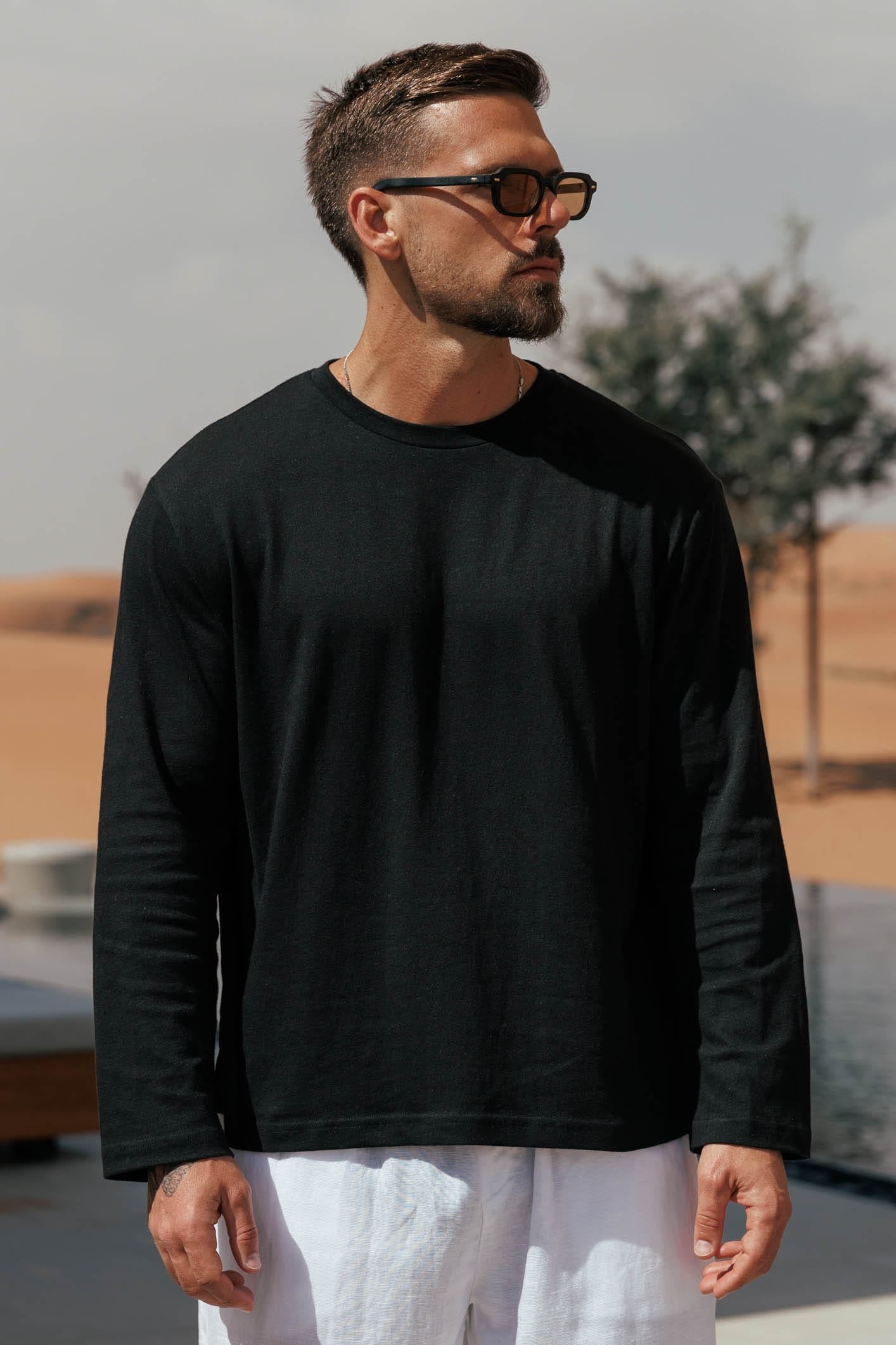 CROPPED LINEN T-SHIRT - BLACK