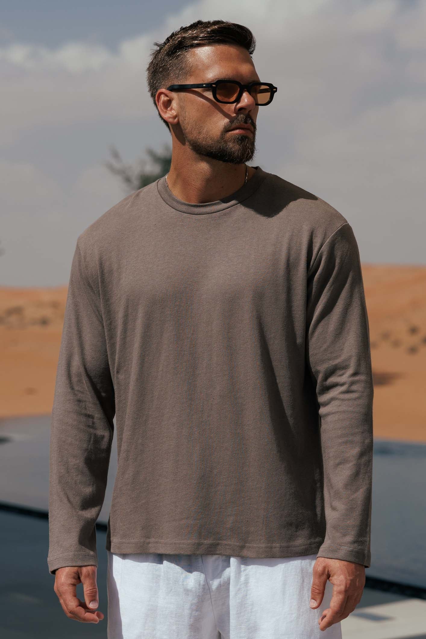 CROPPED LINEN T-SHIRT - OAK