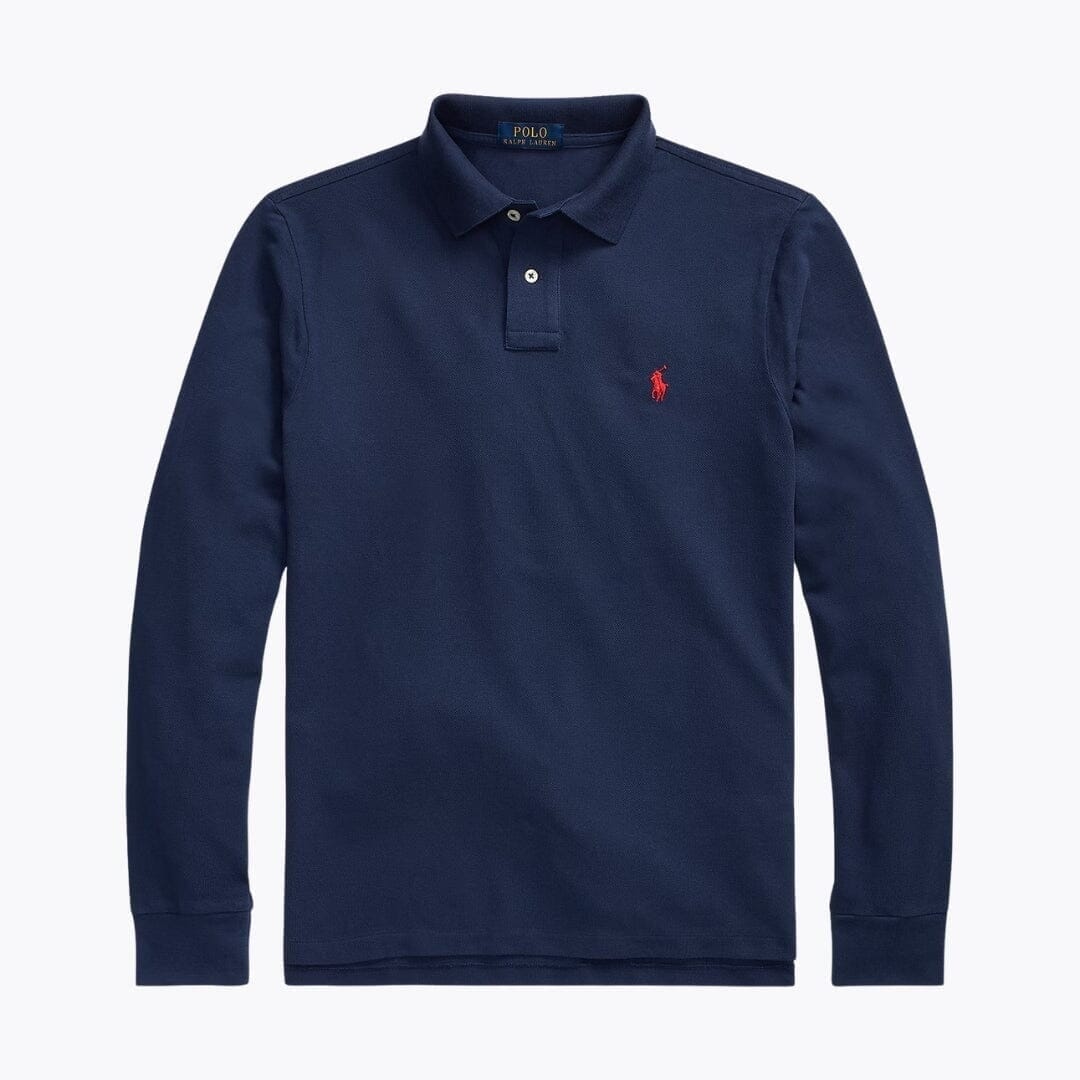 RL Long-Sleeve Polo Shirt in Mesh Cotton