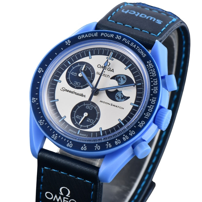 OM x SW Speedmaster Moonswatch "mission to the Blue Moonphase" Men's Chronograph