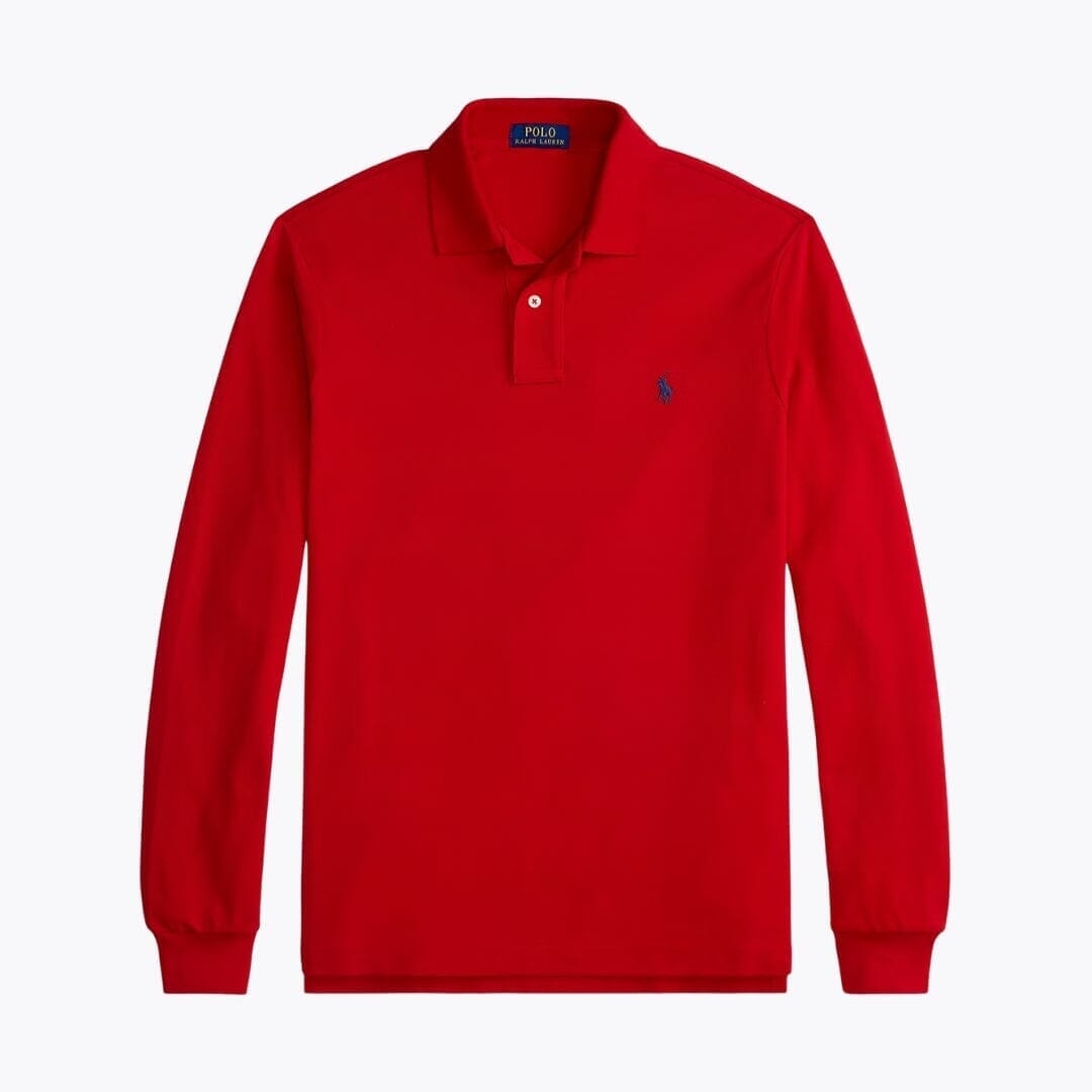 RL Long-Sleeve Polo Shirt in Mesh Cotton