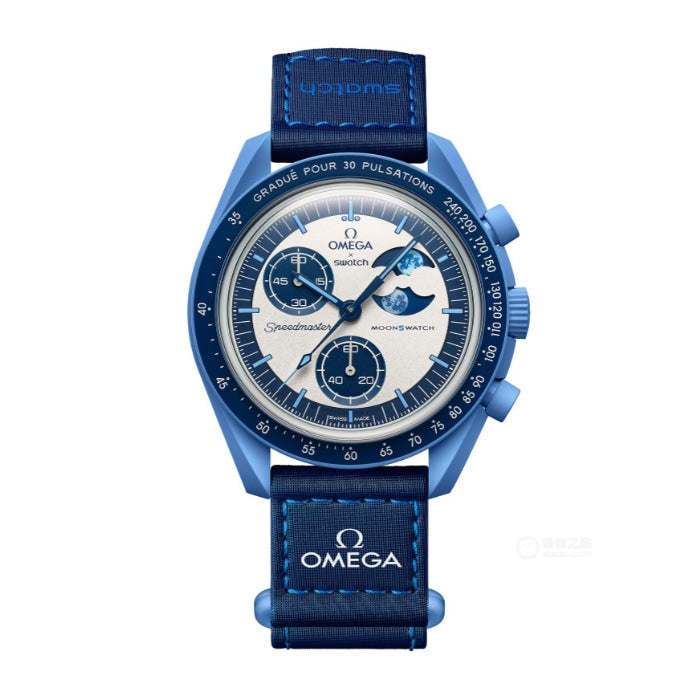 OM x SW Speedmaster Moonswatch "mission to the Blue Moonphase" Men's Chronograph