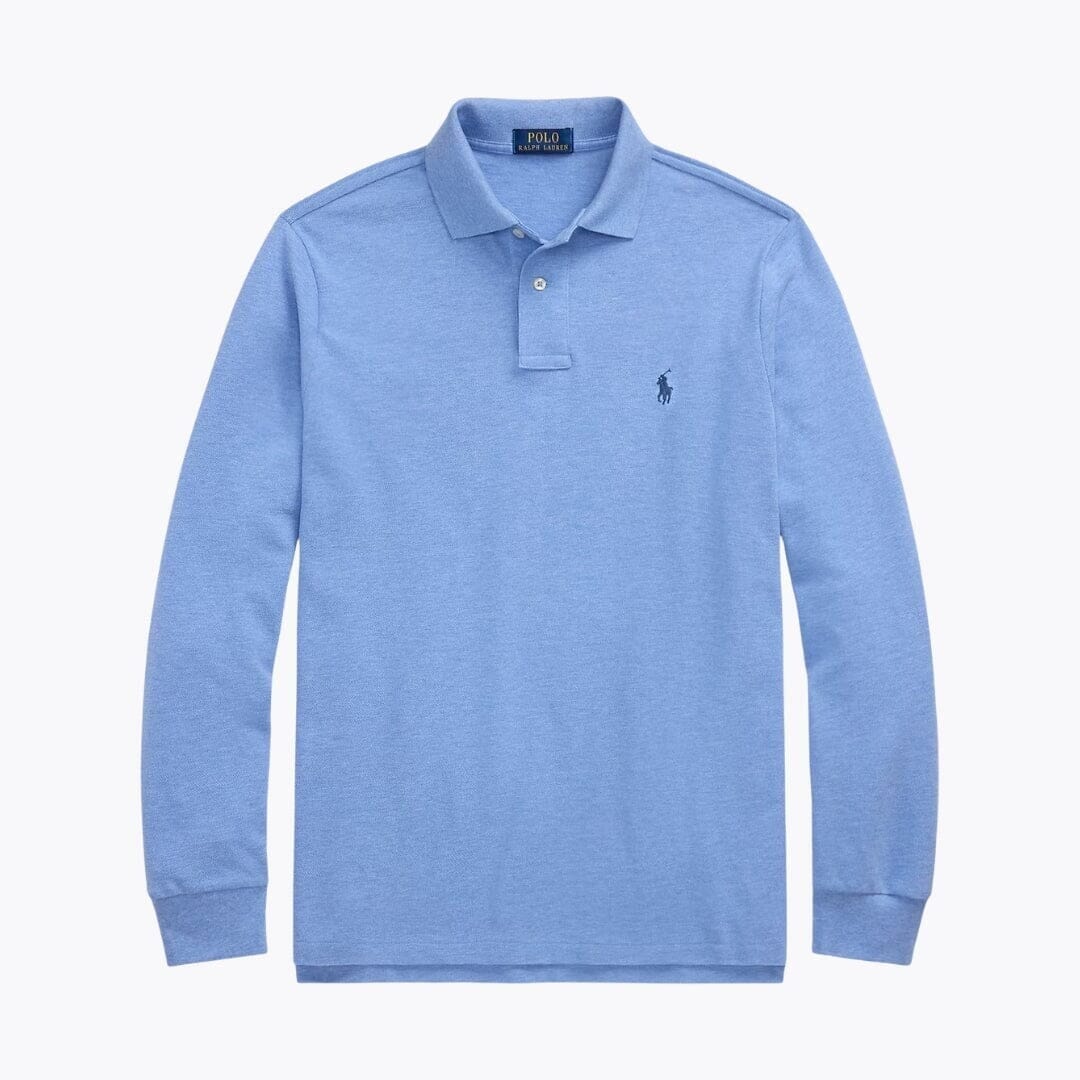RL Long-Sleeve Polo Shirt in Mesh Cotton